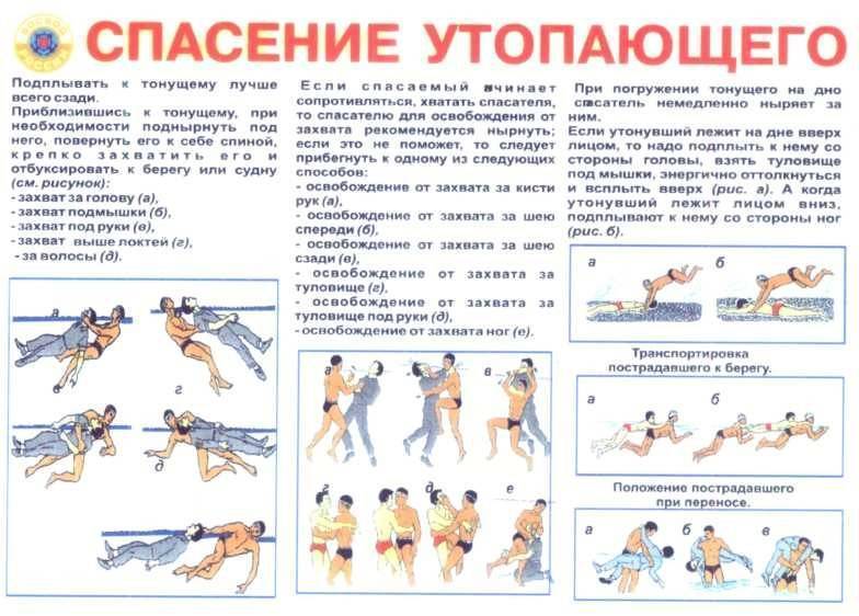Утопающий человек: приемы спасения и первая помощь при утоплении