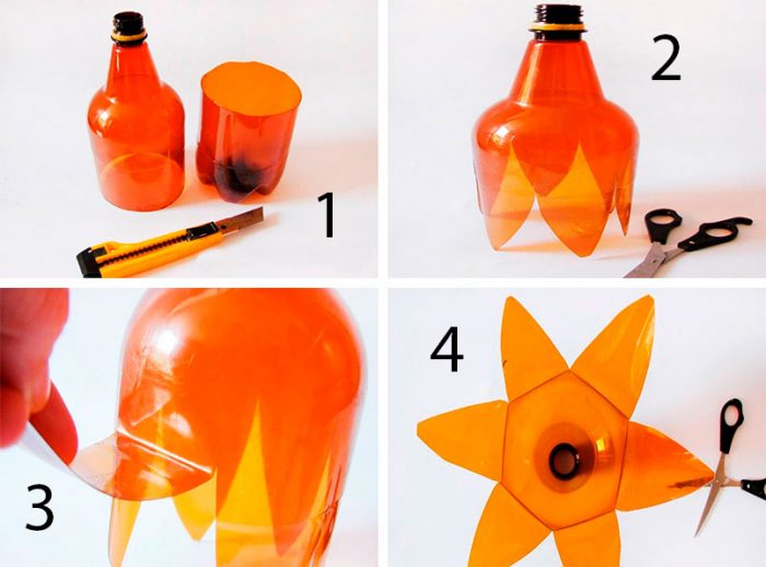 Как сделать из пластиковой бутылки цветы пошагово фото
