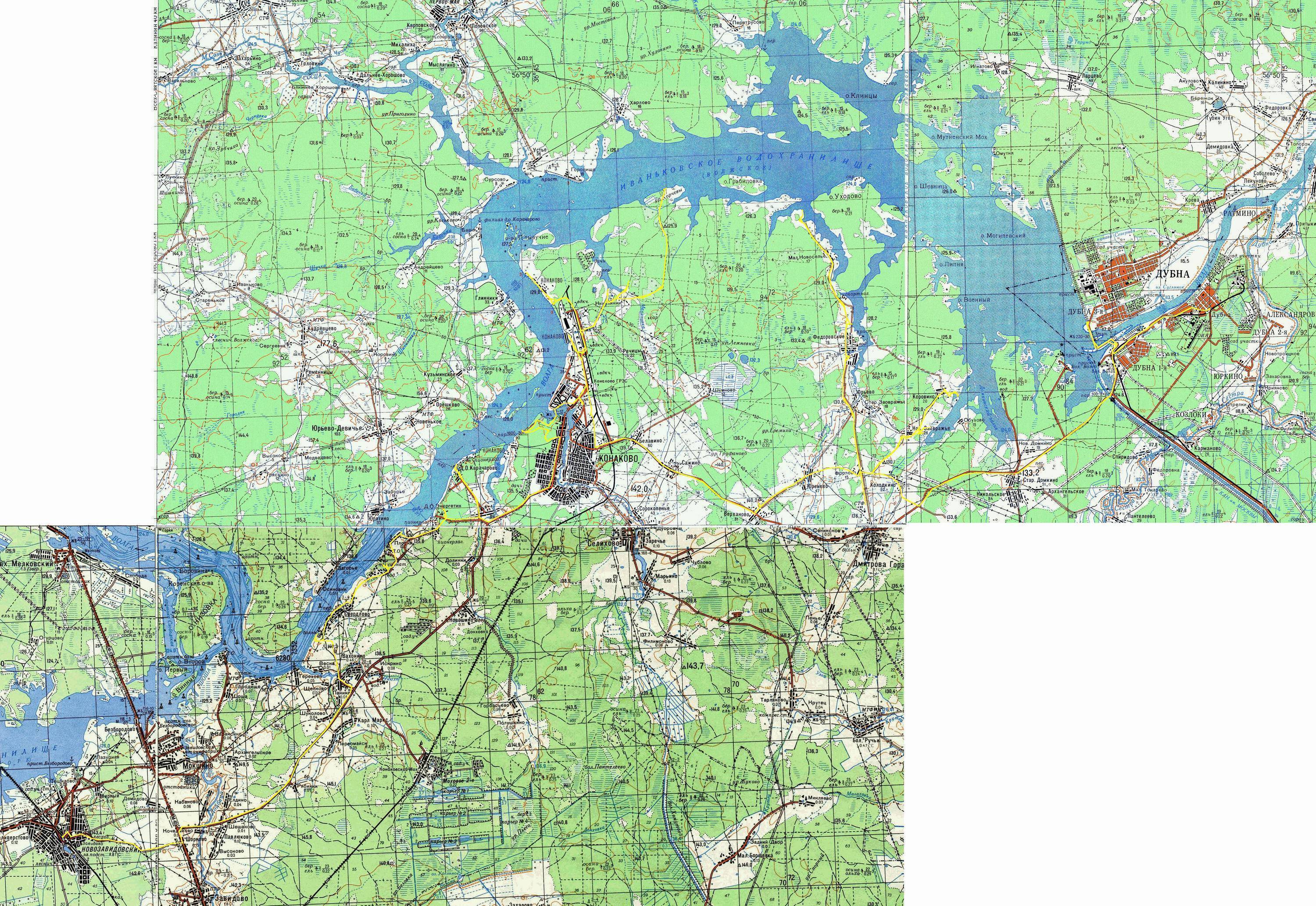 Иваньковское водохранилище на карте Тверской области