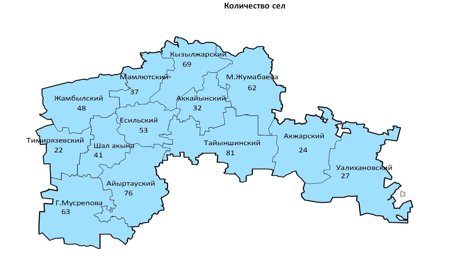 Карта Северо-Казахстанской области с районами